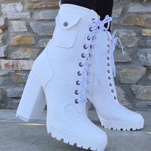 NEW - White Chunky Chic Boots
